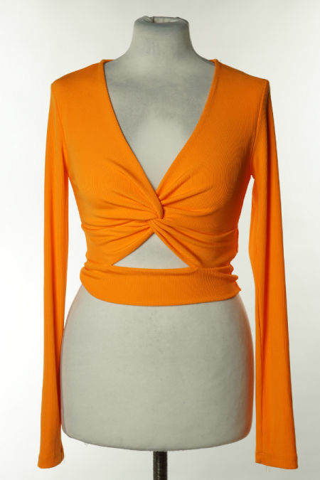 Top pomarańczowy prążkowany z wycięciem