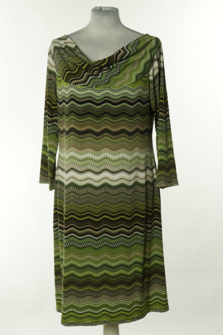 Sukienka zielono-beżowa wzorzysta