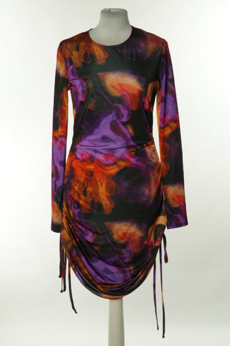 Sukienka fioletowo-brązowa drapowana