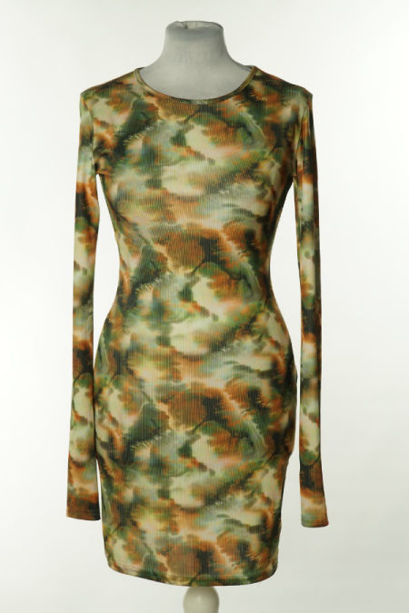 Sukienka zielono-pomarańczowa wzorzysta