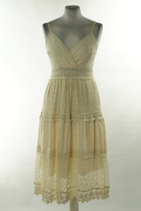 Sukienka beżowa ażurowa koronkowa boho