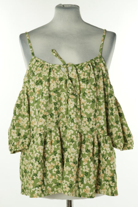 Bluzka zielona w beżowe kwiaty