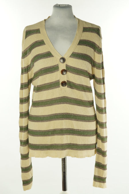 Sweter beżowy w zielone paski