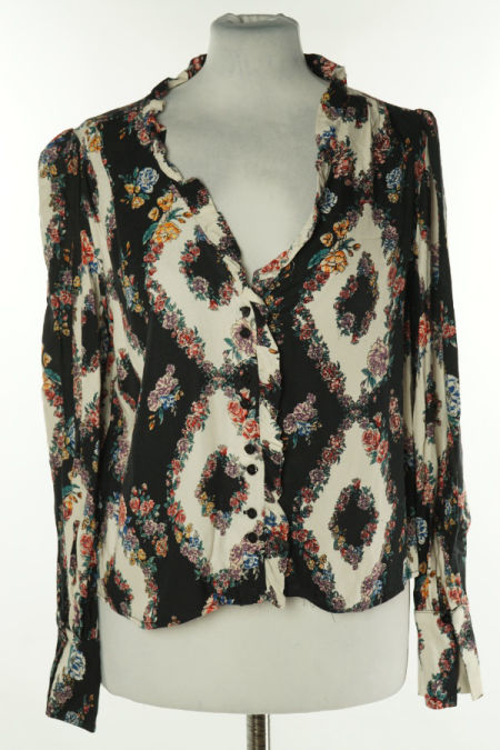 Koszula kremowo-czarna w kwiaty, MANGO