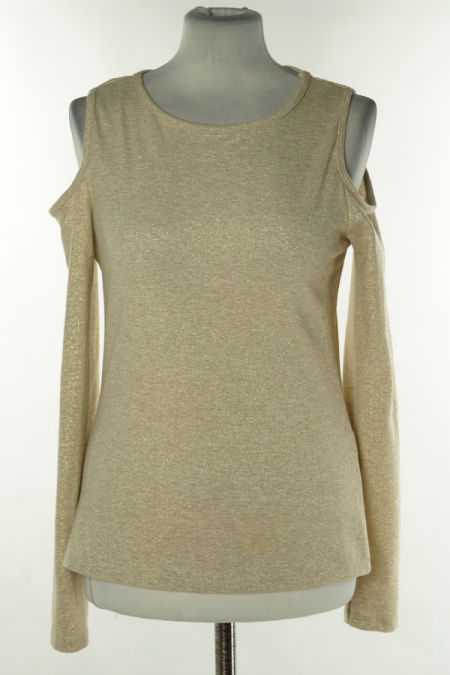 Bluzka beżowa ze złotą nitką i odkrytymi ramionami