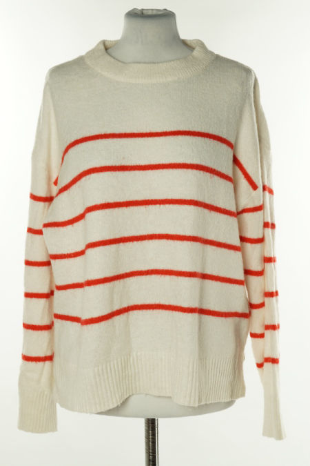 Sweter biały w czerwone paski