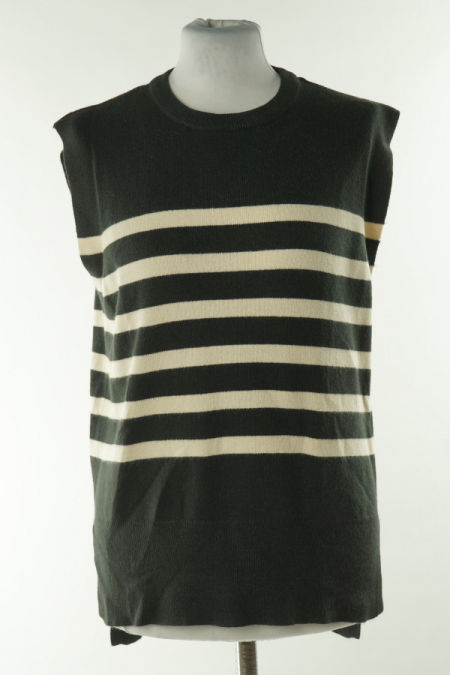 Kamizelka sweterkowa czarna w beżowe paski