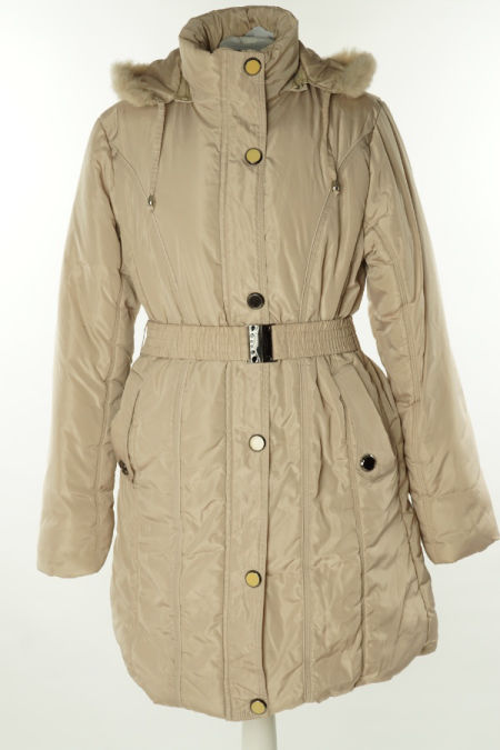 Płaszcz beżowy zimowy z kapturem