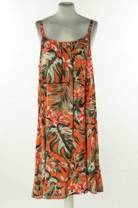 Sukienka pomarańczowa w liście i kwiaty