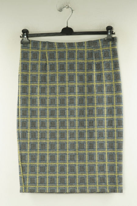Spódnica szara w limonkową kratkę