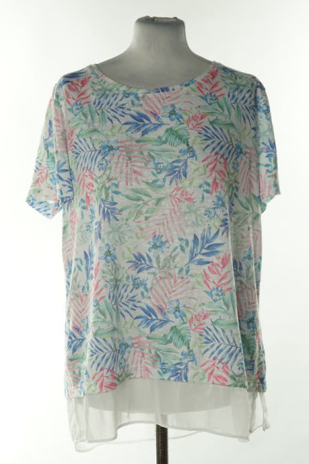 Koszulka biała w niebiesko-zielone liście