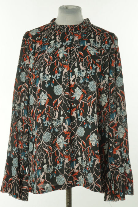 Bluzka czarna w niebiesko-ceglaste wzory