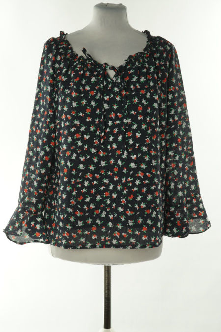 Bluzka z wiżaniem granatowa w kwiaty