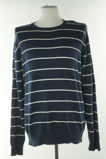 Sweter granatowy w białe cienkie paski 