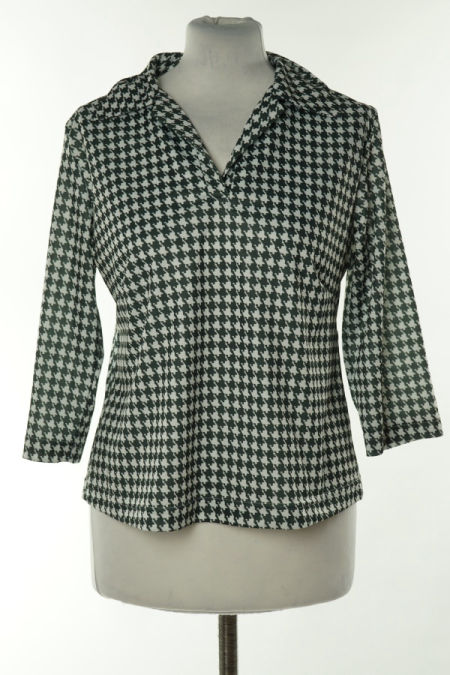 Bluzka biało-zielona z kołnierzykiem