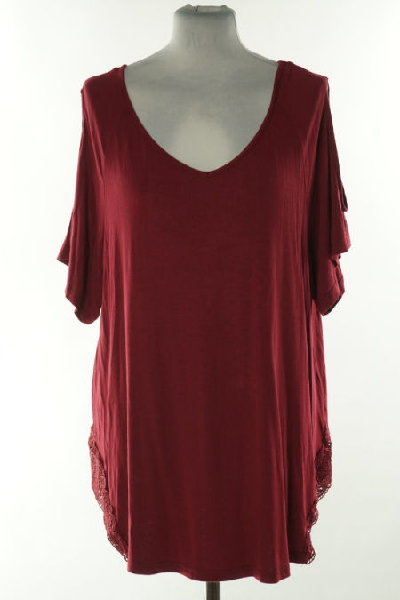 Bluzka bordowa z koronkową wstawką