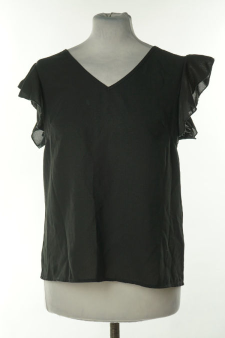 Bluzka czarna z wiązaniem i ażurową wstawką