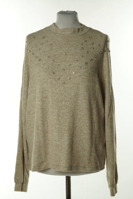 Bluzka beżowa z ozdobnymi kamieniami