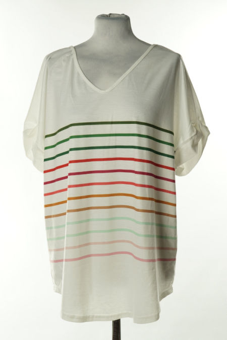 Koszulka biała w zielono-czerwone paski