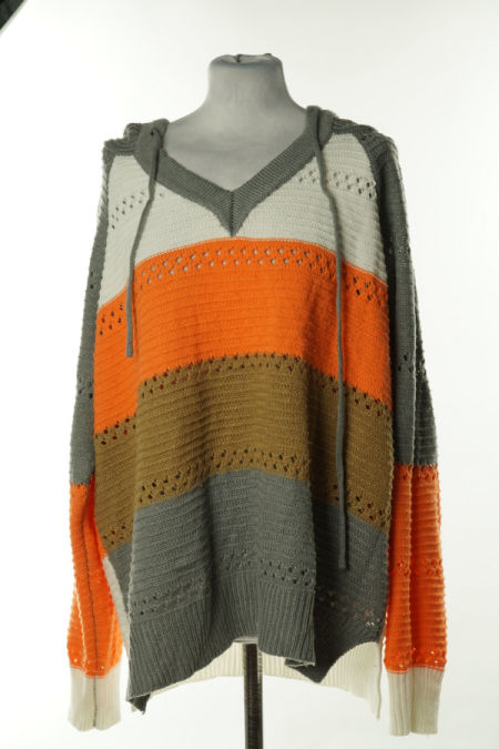 Sweter szaro-pomarańczowy z kapturem