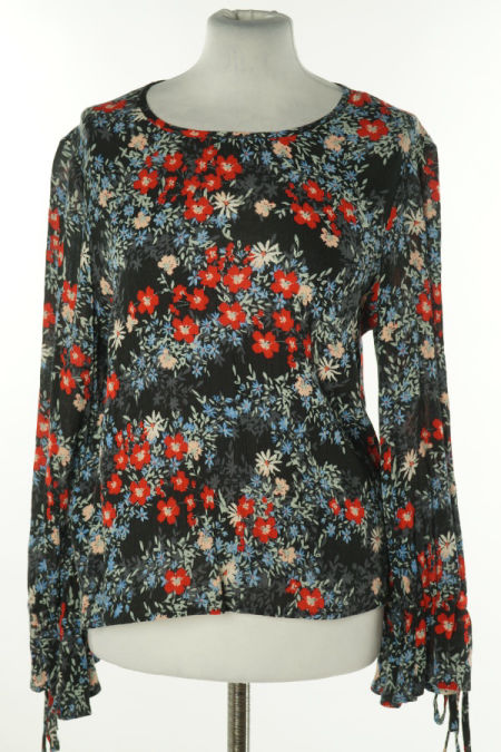 Bluzka czarna w czerwono-niebieskie kwiatki