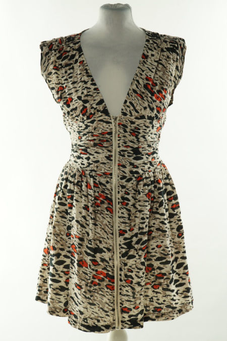 Sukienka beżowo-czarna na suwak