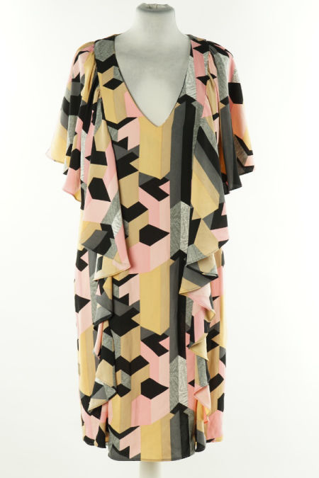 Sukienka różowo-beżowa wzorzysta