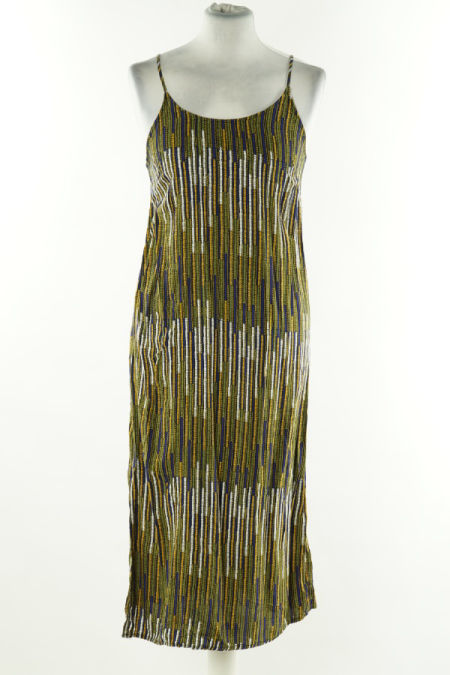 Sukienka granatowo-miodowa wzorzysta na cienkich ramiączkach, H&M