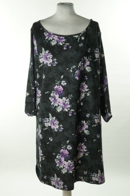 Sukienka ciemnoszara w fioletowe kwiatki