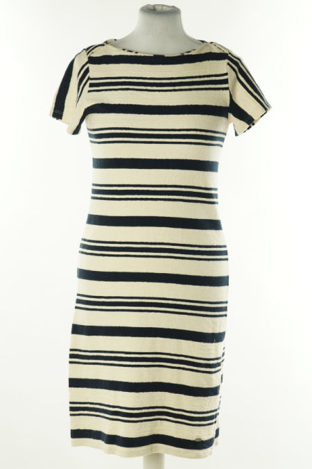 Sukienka kremowa w granatowe paski