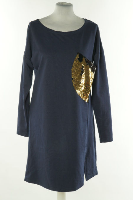 Sukienka granatowa ze złotą kieszenią cekinową