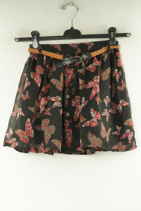 Spódnica czarna w motyle z paskiem