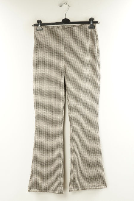 Spodnie materiałowe beżowo-czarne w pepitkę