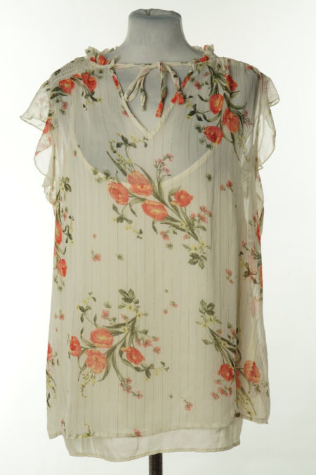 Bluzka beżowa w kwiaty i paski