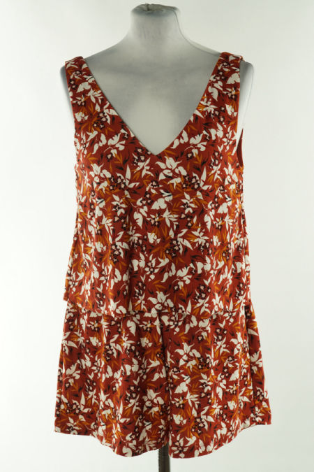 Kombinezon ceglasty w kwiaty i liście