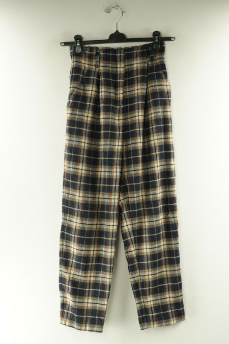 Spodnie materiałowe granatowo-beżowe w kratkę