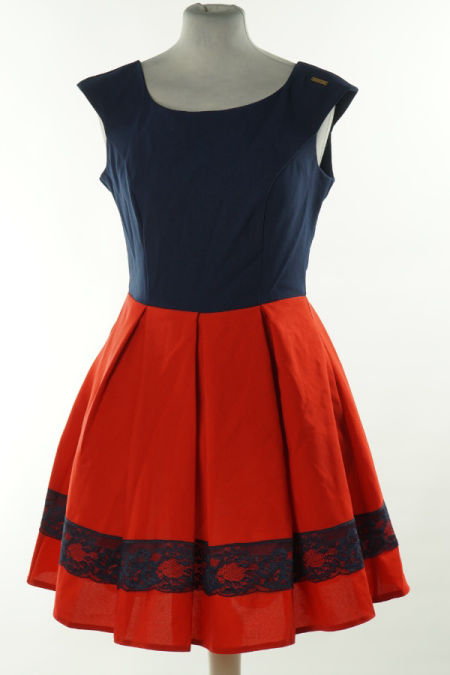 Sukienka granatowo-czerwona rozkloszowana