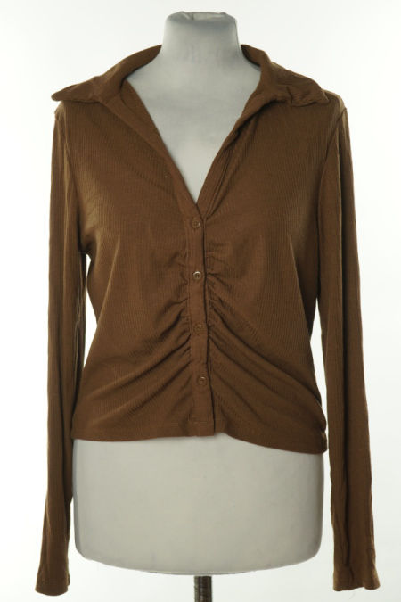 Bluzka brązowa prążkowana z kołnierzykiem, PRIMARK