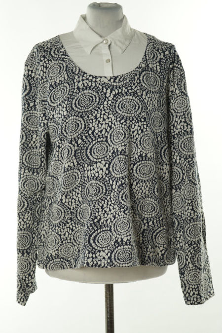 Bluzka biało-granatowa z kołnierzykiem