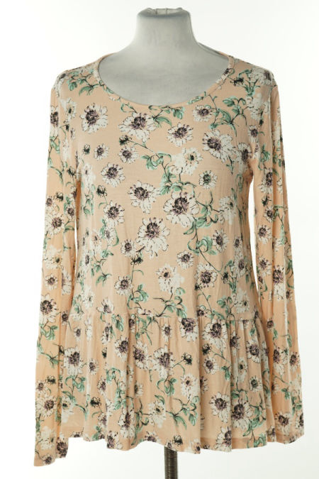 Bluzka beżowa w białe kwiaty