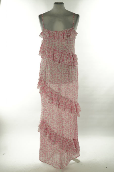 Sukienka biało-różowa w kwiaty falbaniasta