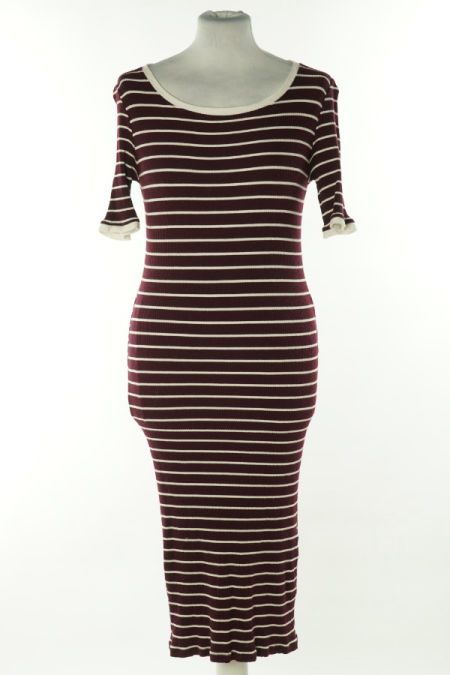 Sukienka śliwkowa w białe paski