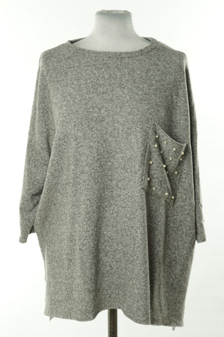 Sweter szary z kieszonką i perełkami, ZARA