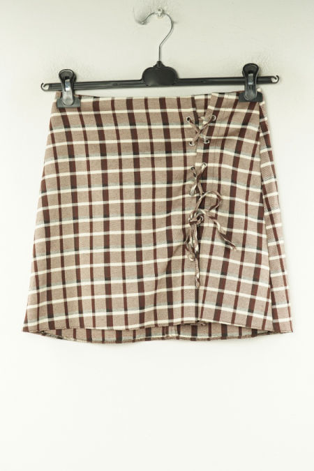 Spódnica kremowo-brązowa kraciasta