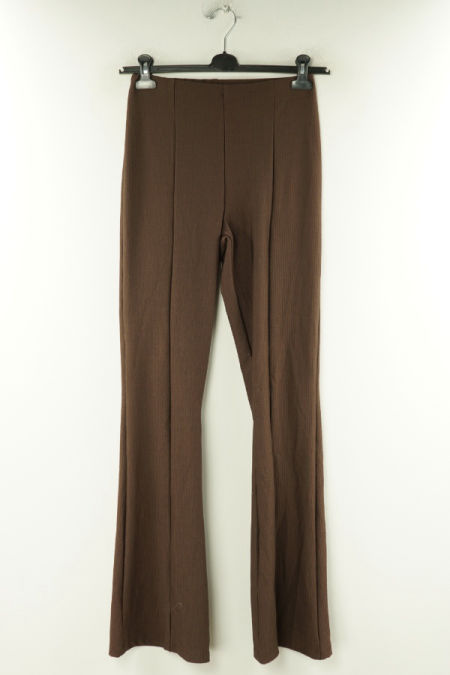 Spodnie materiałowe brązowe dzwony prążkowane