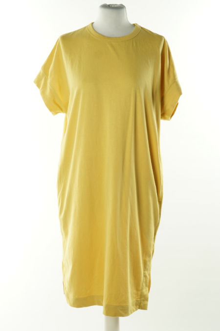 Sukienka żółta z krótkim rękawem i kieszeniami