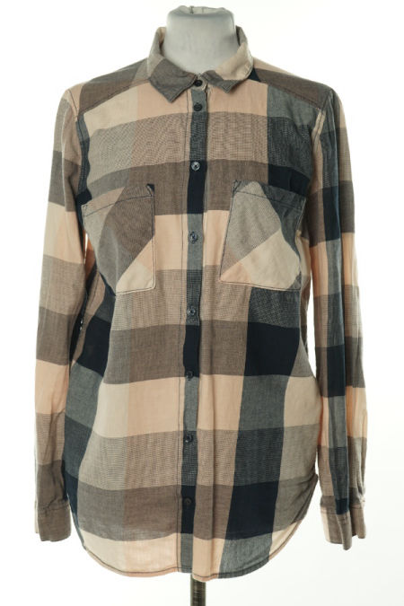 Koszula beżowo-granatowa w kratkę