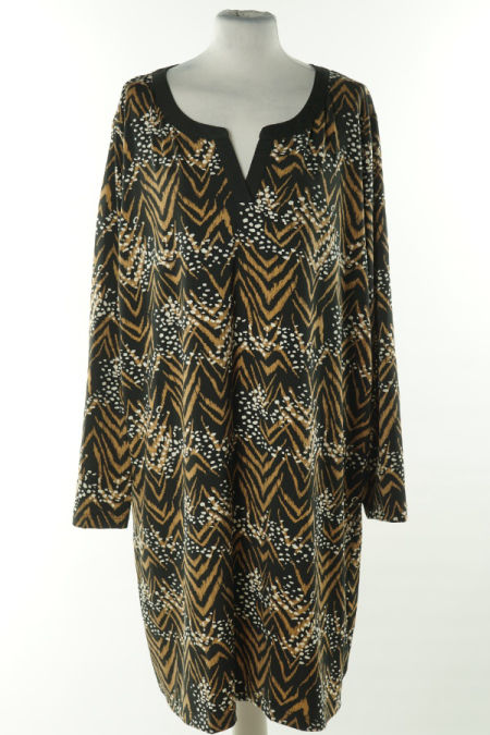 Sukienka czarna w biało-brązowe wzory