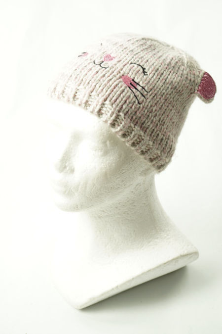 Czapka szaro-różowa uszy