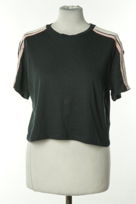 Koszulka czarna z biało-różowymi lampasami